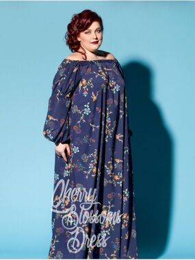 Navy Floral Kaftan Maxi Dress 3X